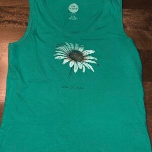Life Is Good Women's Teal Tank Top with Daisy Graphic